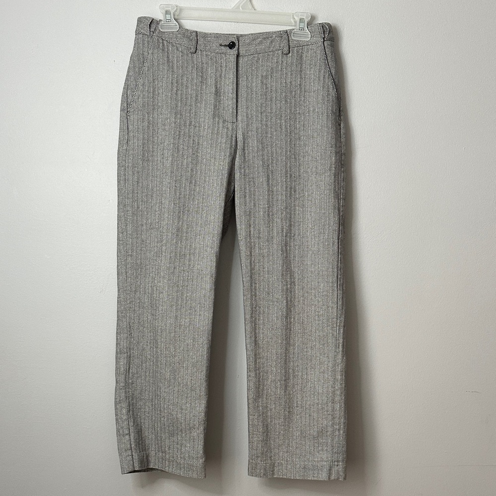 LL Bean Pants Womens Size 10P Gray Herringbone Trousers Lined 100% Cotton